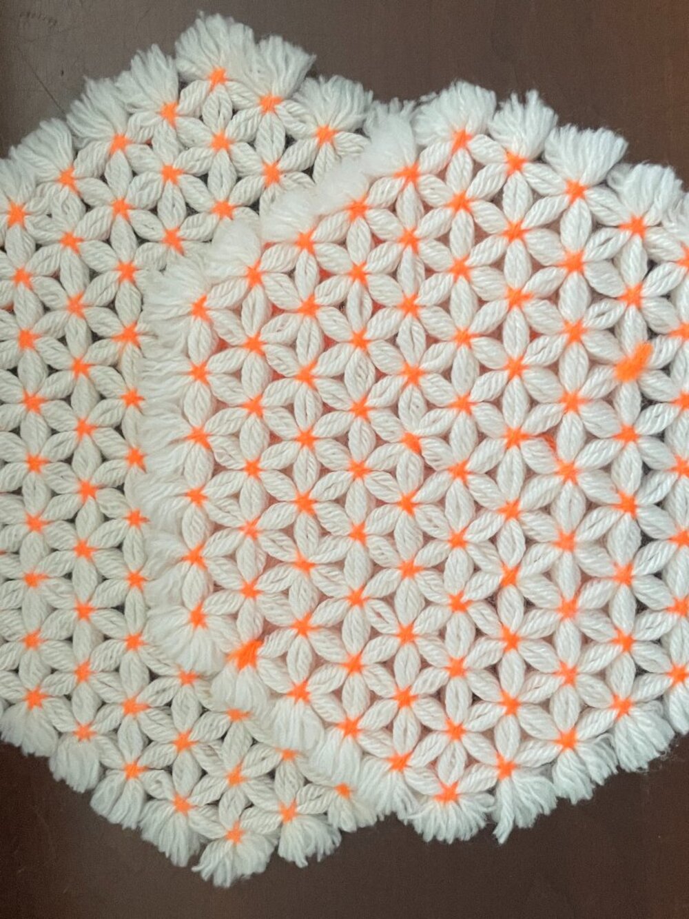 Weaved Loom Set of 2 White Orange Potholders Hot Pads